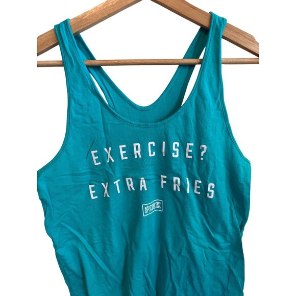 PINK Victoria's Secret "Exercise? Extra Fries" Racerback Tank Top Women's Size S - Picture 2 of 4